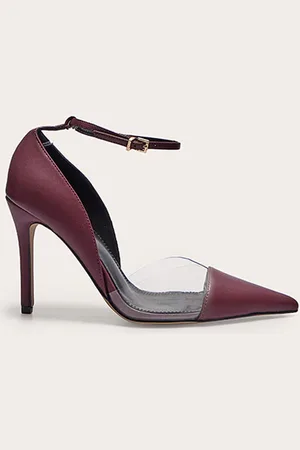 PRETTYLITTLETHING Burgundy Pu Point Toe Perspex High Heel Courts