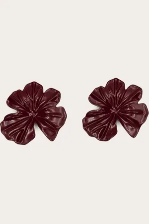 PRETTYLITTLETHING Burgundy Flower Statement Stud Earrings
