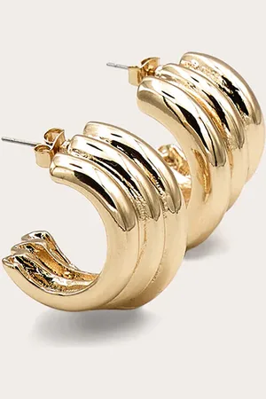 PRETTYLITTLETHING Gold Ribbed Oversized Statement Earrings