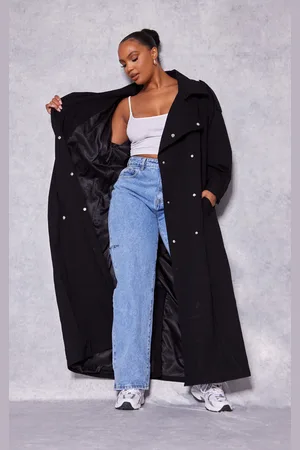 PRETTYLITTLETHING Plus Popper Detail Trench Coat