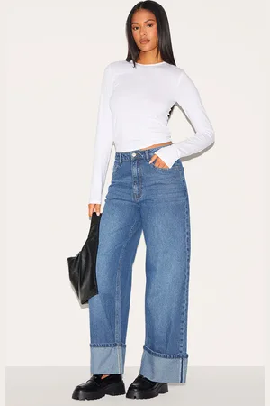 PRETTYLITTLETHING Tall Distressed Turn Up Hem Jeans