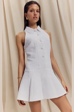 PRETTYLITTLETHING Boucle Pleated Skater Dress