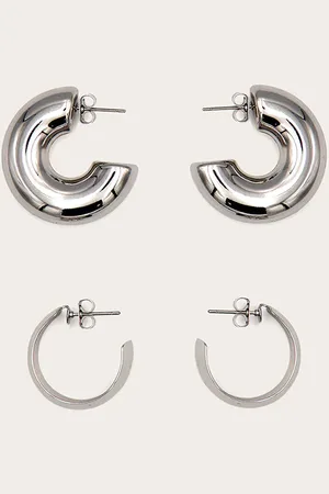 PRETTYLITTLETHING Silver Chubby Hoop Multipack