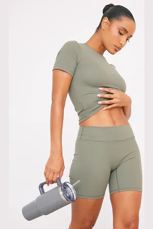 PRETTYLITTLETHING Olive Ultimate Sculpt Longline Short Sleeve Gym Top