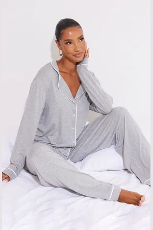 PRETTYLITTLETHING Jersey Piping Detail Long PJ Set