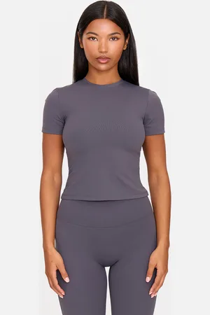 PRETTYLITTLETHING Charcoal Ultimate Sculpt Longline Short Sleeve Gym Top