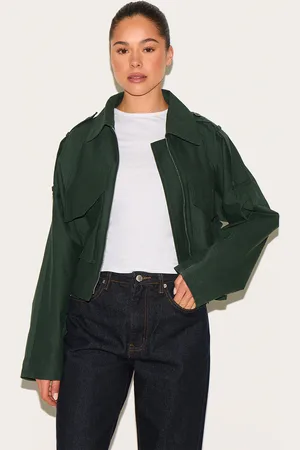 PRETTYLITTLETHING Trench Detail Cropped Zip Up Jacket