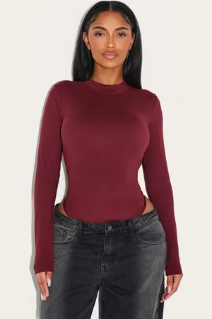 PRETTYLITTLETHING Shape Burgundy Sculpted Long Sleeve Bodysuit