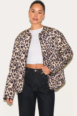 PRETTYLITTLETHING Leopard Zip Up Quilted Jacket