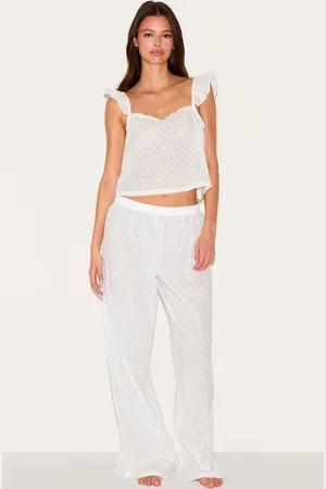 PRETTYLITTLETHING Broderie Frill Long Pj Set