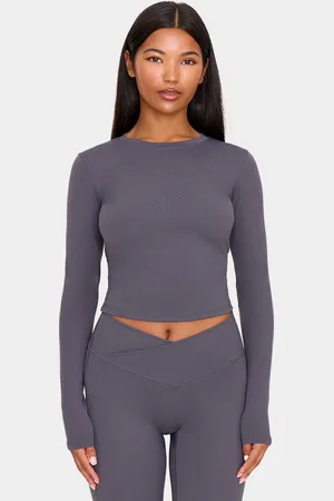 PRETTYLITTLETHING Charcoal Ultimate Sculpt Long Sleeve Crop Gym Top