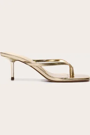 PRETTYLITTLETHING Gold Pu Square Toe Thong Mid Stiletto Heeled Mules