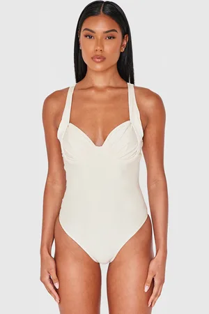 PRETTYLITTLETHING Cream Ruched Cup Underwired Swimsuit