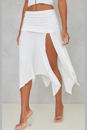 PRETTYLITTLETHING Soft Touch Ruched Asymmetric Midi Skirt