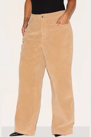 PRETTYLITTLETHING Plus Stone Faux Suede Wide Leg Trousers