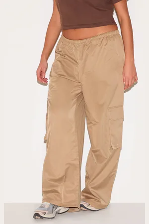PRETTYLITTLETHING Plus Stone Drawstring Cargo Pocket Detail Straight Leg Trousers