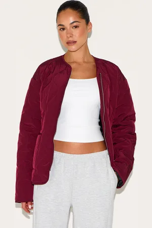PRETTYLITTLETHING Plum Zip Up Quilted Jacket