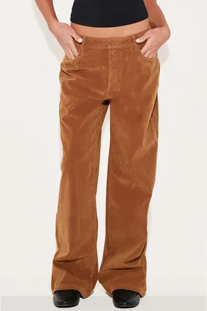 PRETTYLITTLETHING Faux Suede Mid Rise Straight Leg Trousers