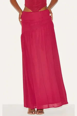 PRETTYLITTLETHING Wine Asymmetric Drop Waist Maxi Skirt