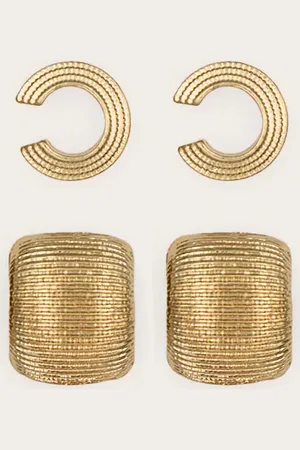 PRETTYLITTLETHING Gold Ridge Detail Stud & Cuff Earrings Multipack