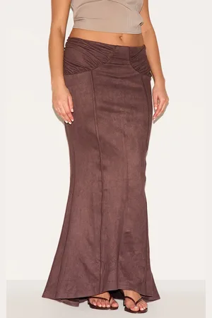 PRETTYLITTLETHING Plus Faux Suede Ruching Waist Detail Maxi Skirt