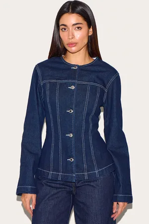 PRETTYLITTLETHING Round Neck Cinched Long Sleeve Denim Jacket