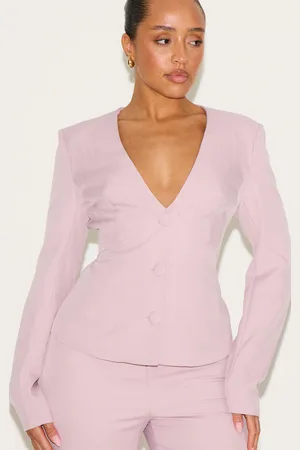 PRETTYLITTLETHING Shape Blush Pink Plunge Front Cinched Waist Blazer