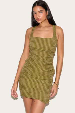 PRETTYLITTLETHING Tall Check Square Neck Ruched Top