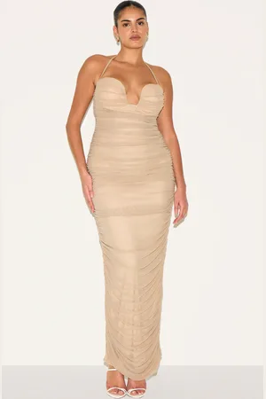PRETTYLITTLETHING Plus Mesh Ruched Bandeau Maxi Dress