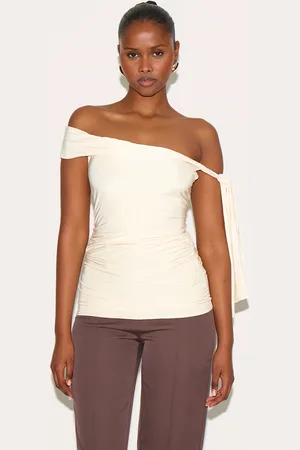 PRETTYLITTLETHING Double Layer Slinky Tie Shoulder Bardot Long Top