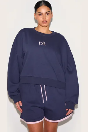 PRETTYLITTLETHING Plus Navy Plt Sweatshirt
