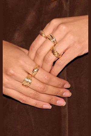PRETTYLITTLETHING Gold Croissant Detail 5 Pack Ring Set