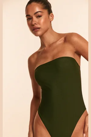PRETTYLITTLETHING Khaki Strapless Swimsuit