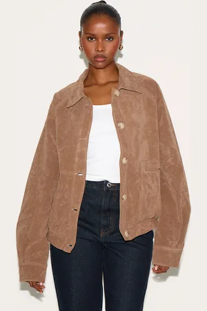 PRETTYLITTLETHING Beige Oversized Faux Suede Jacket