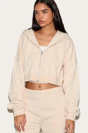 PRETTYLITTLETHING Tall Stone Crop Boxy Zip Through Hoodie