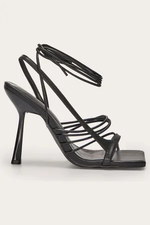 PRETTYLITTLETHING Pu Square Toe Asymmetric Strappy Lace Up High Heel Sandals
