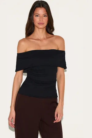 PRETTYLITTLETHING Double Layer Burn Out Mesh Fold Over Bardot Top