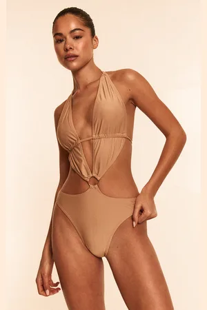 PRETTYLITTLETHING Beige Plunge O Ring Cut Out Swimsuit
