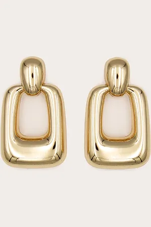 PRETTYLITTLETHING Gold Chunky Rectangle Cut Out Statement Earrings