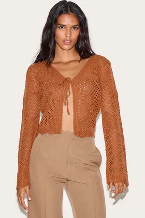 PRETTYLITTLETHING Rust Crochet Tie Front Cardigan