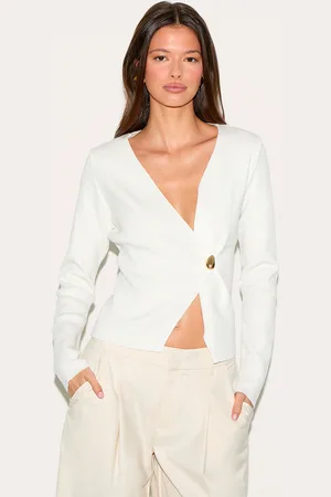 PRETTYLITTLETHING Cream Asymmetric Compact Knit Cardigan