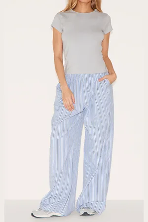 PRETTYLITTLETHING Pinstripe Elasticated Waist Wide Leg Trousers