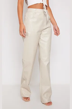 PRETTYLITTLETHING Textured Faux Leather Straight Leg Trousers