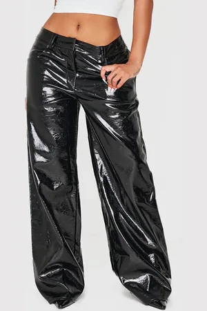 PRETTYLITTLETHING Shape Faux Leather Textured Wide Leg Trousers