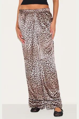 PRETTYLITTLETHING Leopard Printed Satin Wide Leg Trousers