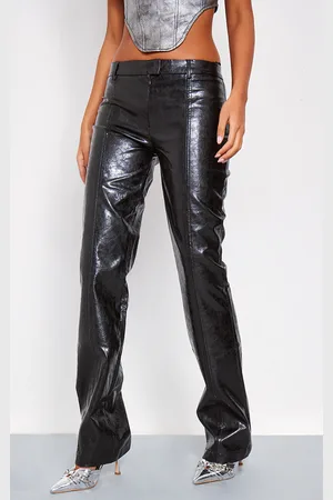 PRETTYLITTLETHING Tall Faux Leather Low Rise Textured Straight Leg Trousers