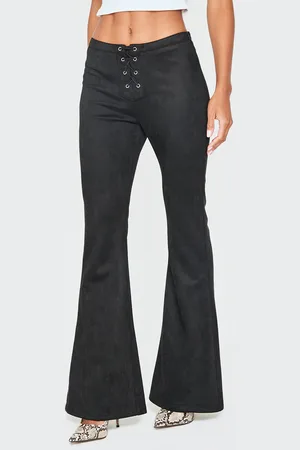 PRETTYLITTLETHING Faux Suede Lace Up Straight Leg Trouser