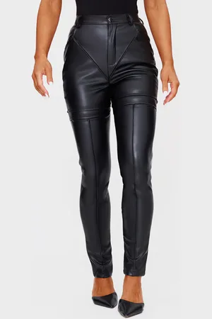 PRETTYLITTLETHING Faux Leather Contrast Panels Skinny Trousers