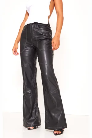 PRETTYLITTLETHING Faux Leather Seam Extreme Wide Leg Trousers