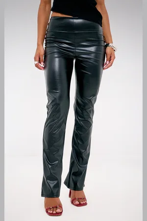 PRETTYLITTLETHING Faux Leather Fold Over Waist Straight Leg Trouser